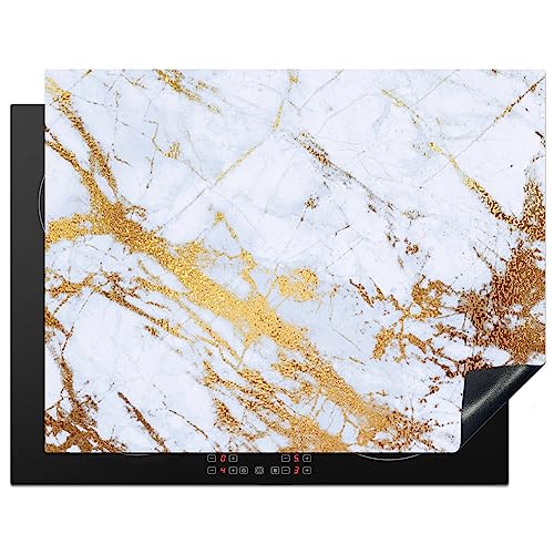 KitchenYeah© Herdabdeckplatte Einteilig Induktionsmatte Küche Abdeckung Ceranfeld Herd Abdeckplatte Deko Vinyl Matte Aufrollbar Marmor - Gold - Weiß - Luxus - Marmoroptik - Glitzer - 77x59 cm von KitchenYeah