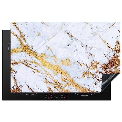 KitchenYeah© Herdabdeckplatte Einteilig Induktionsmatte Küche Abdeckung Ceranfeld Herd Abdeckplatte Deko Vinyl Matte Aufrollbar Marmor - Gold - Weiß - Luxus - Marmoroptik - Glitzer - 80x52 cm von KitchenYeah