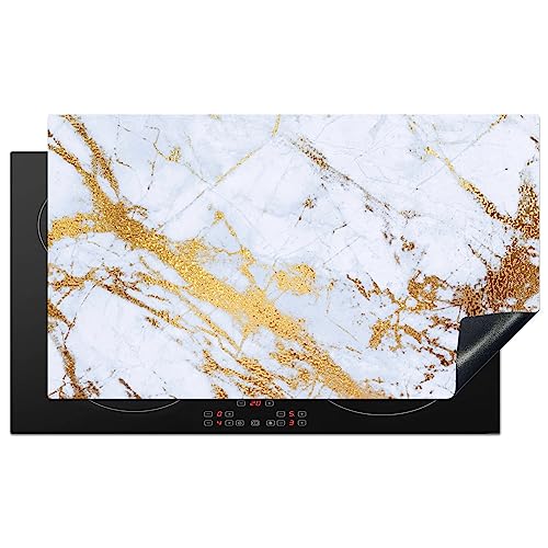 KitchenYeah© Herdabdeckplatte Einteilig Induktionsmatte Küche Abdeckung Ceranfeld Herd Abdeckplatte Deko Vinyl Matte Aufrollbar Marmor - Gold - Weiß - Luxus - Marmoroptik - Glitzer - 89x51 cm von KitchenYeah