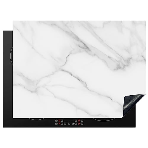 KitchenYeah© Herdabdeckplatte Einteilig Induktionsmatte Küche Abdeckung Ceranfeld Herd Abdeckplatte Deko Vinyl Matte Aufrollbar Marmor - Structure - Weiß - Grau - Stein - Marmoroptik - 70x52 cm von KitchenYeah