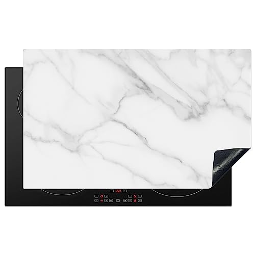 KitchenYeah© Herdabdeckplatte Einteilig Induktionsmatte Küche Abdeckung Ceranfeld Herd Abdeckplatte Deko Vinyl Matte Aufrollbar Marmor - Structure - Weiß - Grau - Stein - Marmoroptik - 85x52 cm von KitchenYeah
