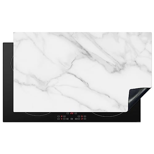 KitchenYeah© Herdabdeckplatte Einteilig Induktionsmatte Küche Abdeckung Ceranfeld Herd Abdeckplatte Deko Vinyl Matte Aufrollbar Marmor - Structure - Weiß - Grau - Stein - Marmoroptik - 91.2x52 cm von KitchenYeah