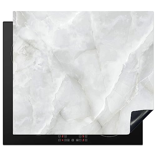 KitchenYeah© Herdabdeckplatte Einteilig Induktionsmatte Küche Abdeckung Ceranfeld Herd Abdeckplatte Deko Vinyl Matte Aufrollbar Marmor - Weiß - Design - Stein - Marmoroptik - 57x51 cm von KitchenYeah