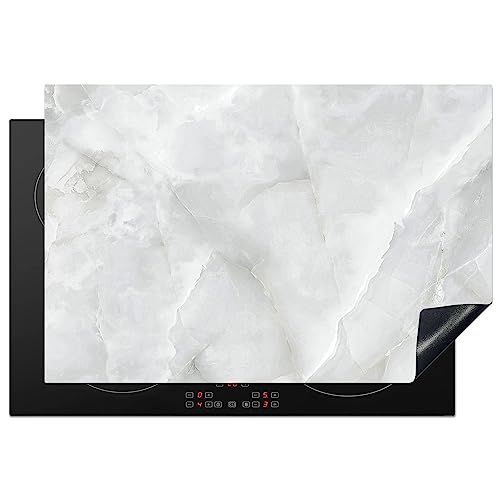 KitchenYeah© Herdabdeckplatte Einteilig Induktionsmatte Küche Abdeckung Ceranfeld Herd Abdeckplatte Deko Vinyl Matte Aufrollbar Marmor - Weiß - Design - Stein - Marmoroptik - 76x51 cm von KitchenYeah