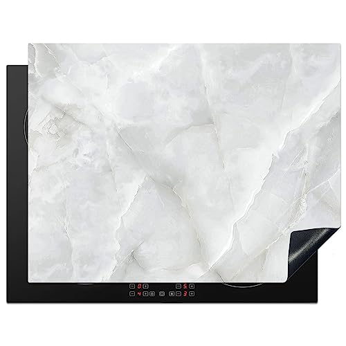 KitchenYeah© Herdabdeckplatte Einteilig Induktionsmatte Küche Abdeckung Ceranfeld Herd Abdeckplatte Deko Vinyl Matte Aufrollbar Marmor - Weiß - Design - Stein - Marmoroptik - 77x59 cm von KitchenYeah