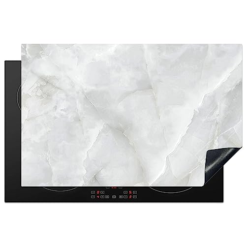 KitchenYeah© Herdabdeckplatte Einteilig Induktionsmatte Küche Abdeckung Ceranfeld Herd Abdeckplatte Deko Vinyl Matte Aufrollbar Marmor - Weiß - Design - Stein - Marmoroptik - 80x52 cm von KitchenYeah