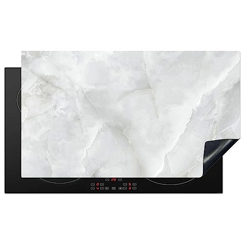 KitchenYeah© Herdabdeckplatte Einteilig Induktionsmatte Küche Abdeckung Ceranfeld Herd Abdeckplatte Deko Vinyl Matte Aufrollbar Marmor - Weiß - Design - Stein - Marmoroptik - 91.2x52 cm von KitchenYeah