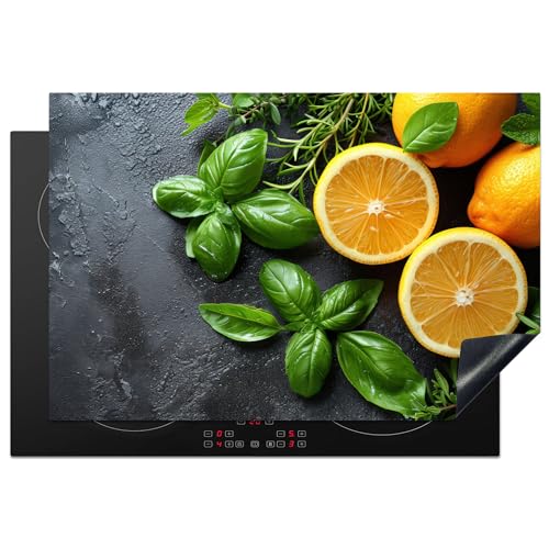 KitchenYeah© Herdabdeckplatte Einteilig Induktionsmatte Küche Abdeckung Ceranfeld Herd Abdeckplatte Deko Vinyl Matte Aufrollbar Obst - Grau - Konkret - Orange - Pflanzen - 76x51 cm von KitchenYeah