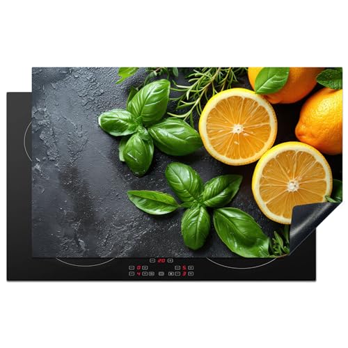 KitchenYeah© Herdabdeckplatte Einteilig Induktionsmatte Küche Abdeckung Ceranfeld Herd Abdeckplatte Deko Vinyl Matte Aufrollbar Obst - Grau - Konkret - Orange - Pflanzen - 83x51 cm von KitchenYeah