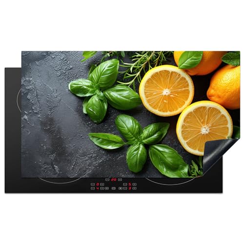KitchenYeah© Herdabdeckplatte Einteilig Induktionsmatte Küche Abdeckung Ceranfeld Herd Abdeckplatte Deko Vinyl Matte Aufrollbar Obst - Grau - Konkret - Orange - Pflanzen - 91.6x52.7 cm von KitchenYeah