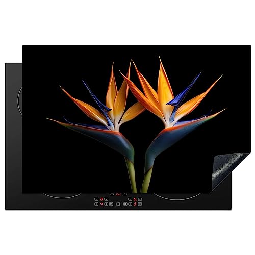 KitchenYeah© Herdabdeckplatte Einteilig Induktionsmatte Küche Abdeckung Ceranfeld Herd Abdeckplatte Deko Vinyl Matte Aufrollbar Pflanzen - Blau - Blumen - Paradiesvogelblume - Schwarz - 81.6x52.7 cm von KitchenYeah