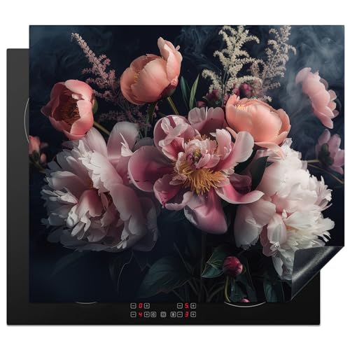 KitchenYeah© Herdabdeckplatte Einteilig Induktionsmatte Küche Abdeckung Ceranfeld Herd Abdeckplatte Deko Vinyl Matte Aufrollbar Rosen - Blumen - Rosa - Pflanzen - Stilleben - Natur - 59x52 cm von KitchenYeah