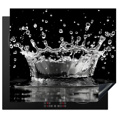 KitchenYeah© Herdabdeckplatte 58x51 cm Einteilig Induktionsmatte Küche Abdeckung Ceranfeld Herd Abdeckplatte Deko Vinyl Matte Aufrollbar Wasser - Schwarz - Abstrakt von KitchenYeah