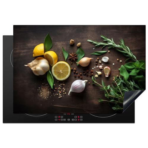 KitchenYeah© Herdabdeckplatte Einteilig Ceranfeld Abdeckplatte Küche Deko Ceranfeldabdeckung Herdabdeckung Induktionsmatte Gewürze - Zitrone - Früchte - Holzdruck - 76x51 cm von KitchenYeah