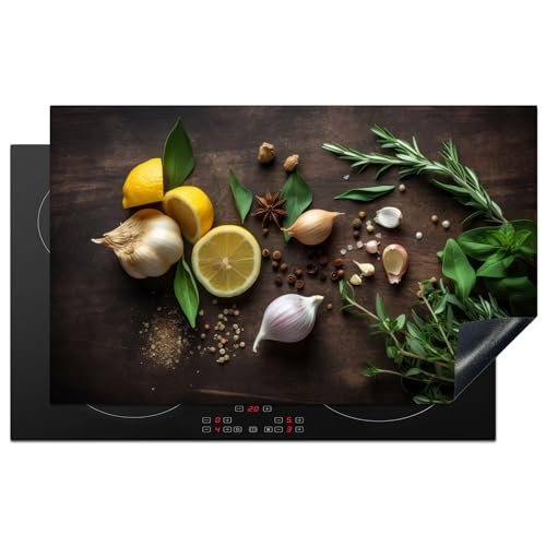 KitchenYeah© Herdabdeckplatte Einteilig Ceranfeld Abdeckplatte Küche Deko Ceranfeldabdeckung Herdabdeckung Induktionsmatte Gewürze - Zitrone - Früchte - Holzdruck - 85x52 cm von KitchenYeah