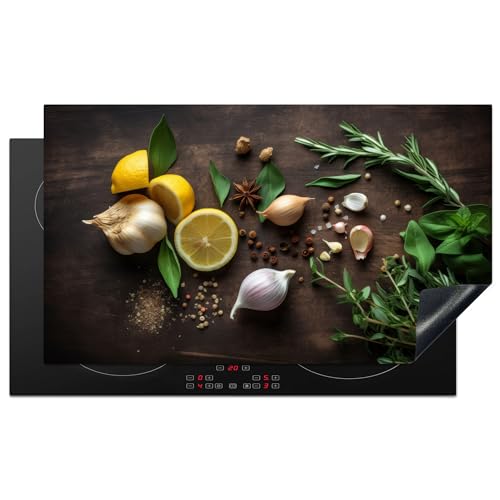 KitchenYeah© Herdabdeckplatte Einteilig Ceranfeld Abdeckplatte Küche Deko Ceranfeldabdeckung Herdabdeckung Induktionsmatte Gewürze - Zitrone - Früchte - Holzdruck - 90x52 cm von KitchenYeah