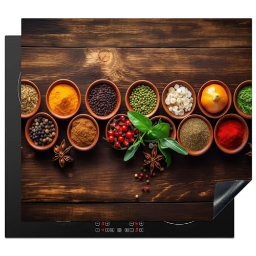 KitchenYeah© Herdabdeckplatte Einteilig Herdabdeckung Abdeckplatte für Ceranfeld Abdeckung Induktionskochfeld Aufrollbare Matte Kräuter - Gewürze - Minze - Holzdruck - 57x51 cm von KitchenYeah