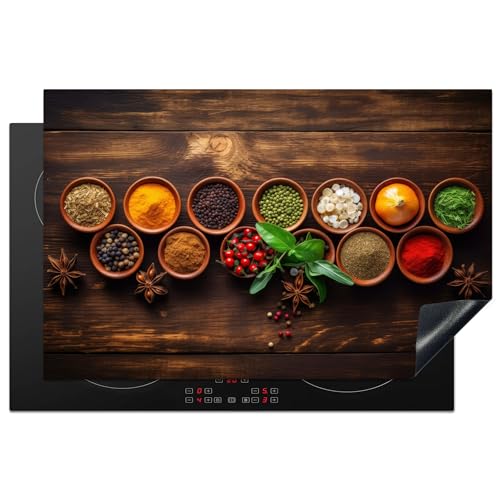 KitchenYeah© Herdabdeckplatte Einteilig Herdabdeckung Abdeckplatte für Ceranfeld Abdeckung Induktionskochfeld Aufrollbare Matte Kräuter - Gewürze - Minze - Holzdruck - 81x52 cm von KitchenYeah