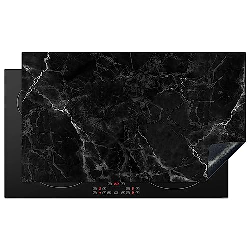KitchenYeah© Herdabdeckplatte Einteilig Induktionsmatte Küche Abdeckung Ceranfeld Herd Abdeckplatte Deko Vinyl Matte Aufrollbar Marmor - Schwarz und Weiß - Dunkel - Muster - 91.6x52.7 cm von KitchenYeah