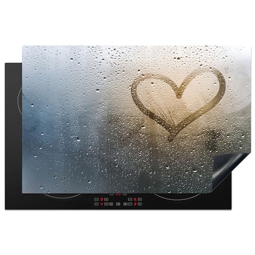 KitchenYeah© Herdabdeckplatte Einteilig Ceranfeld Abdeckplatte Küche Deko Ceranfeldabdeckung Herdabdeckung Induktionsmatte Herz - Kondenswasser - Wasser - 3D - 81.2x52 cm von KitchenYeah