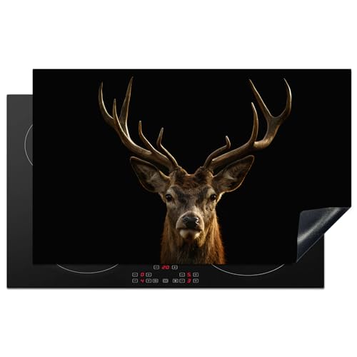 KitchenYeah© Herdabdeckplatte Einteilig Küche Herdabdeckung Induktionsfeld Ceranfeld Herdabdeckplatten Vinyl Matte Aufrollbar Hirsch - Geweih - Tier - Braun - Schwarz - 85x52 cm von KitchenYeah