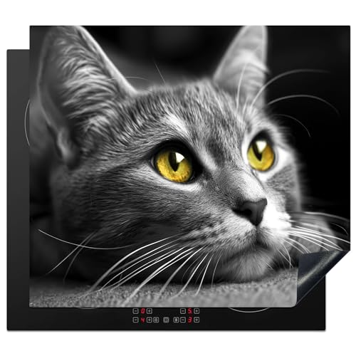 KitchenYeah© Herdabdeckplatte Induktion Schutzmatte Küche Herdabdeckung Ceranfeld Induktionsmatte Cerankochfeld Abdeckung Katze - Grau - Tiere - Katze - 58x51 cm von KitchenYeah