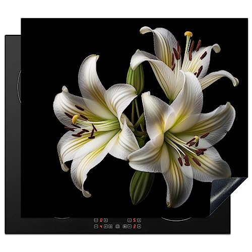 KitchenYeah© Herdabdeckplatte Induktion Schutzmatte Küche Herdabdeckung Ceranfeld Induktionsmatte Cerankochfeld Abdeckung Lilie - Blumen - Weiß - Natur - Botanik - 60x52 cm von KitchenYeah