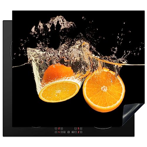 KitchenYeah© Herdabdeckplatte Induktion Schutzmatte Küche Herdabdeckung Cerankochfeld abdeckung Vinyl Matte Aufrollbar Orange - Stilleben - Wasser - Schwarz - Obst - 59x52 cm von KitchenYeah