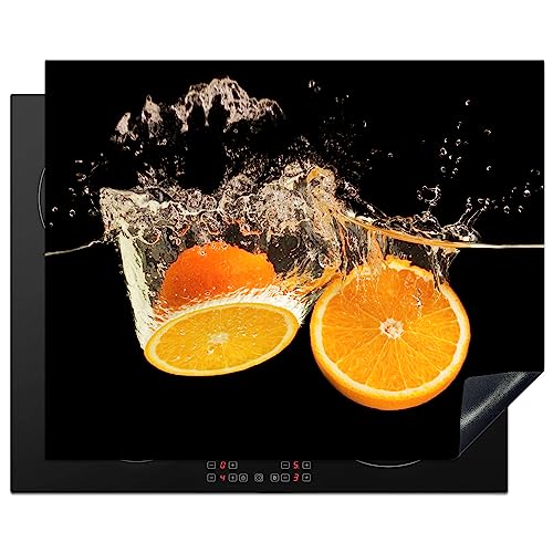 KitchenYeah© Herdabdeckplatte Induktion Schutzmatte Küche Herdabdeckung Cerankochfeld abdeckung Vinyl Matte Aufrollbar Orange - Stilleben - Wasser - Schwarz - Obst - 65x52 cm von KitchenYeah