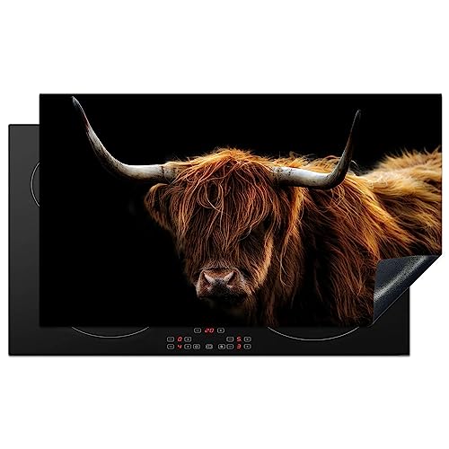 KitchenYeah© Herdabdeckplatte Einteilig Herdabdeckung Abdeckplatte für Ceranfeld Abdeckung Induktionskochfeld Aufrollbare Matte Schottisches Hochlandrind - Schwarz - Tiere - Fell - Kuh - 91.6x52.7 cm von KitchenYeah