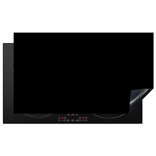 KitchenYeah© Herdabdeckplatte Einteilig Induktionsmatte Küche Abdeckung Ceranfeld Herd Abdeckplatte Deko Vinyl Matte Aufrollbar Schwarz - Einfarbig - Marke - 91.6x52.7 cm von KitchenYeah