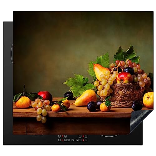 KitchenYeah© Herdabdeckplatte Einteilig Herdabdeckung Abdeckplatte für Ceranfeld Abdeckung Induktionskochfeld Aufrollbare Matte Trauben - Rustikal - Korb - Obst - Farbe - 59x52 cm von KitchenYeah