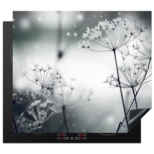 KitchenYeah© Herdabdeckplatte Einteilig Küche Abdeckplatte für Ceranfeld Abdeckung Induktionskochfeld Platte Aufrollbare Matte Blumen - Winter - Schnee - Natur - 59x52 cm von KitchenYeah