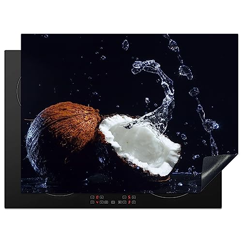 KitchenYeah© Herdabdeckplatte Einteilig Küche Abdeckplatte für Ceranfeld Abdeckung Induktionskochfeld Platte Aufrollbare Matte Kokosnuss - Wasser - Schwarz - Obst - Braun - Weiß - 71x52 cm von KitchenYeah