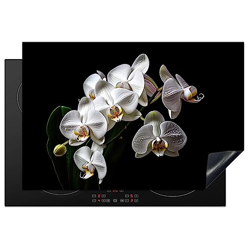 KitchenYeah© Herdabdeckplatte Einteilig Herdabdeckung Abdeckplatte für Ceranfeld Abdeckung Induktionskochfeld Aufrollbare Matte Orchidee - Blumen - Weiß - Natur - Schwarz und Weiß - 76x51 cm von KitchenYeah