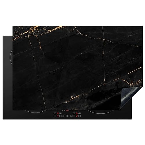 KitchenYeah© Herdabdeckplatte Einteilig Abdeckplatten Cerankochfeld Abdeckung Ceranfeld Herdplattenabdeckung Induktionsmatte Marmor - Schwarz - Gold - Massiv - Chic - Design - 80x52 cm von KitchenYeah