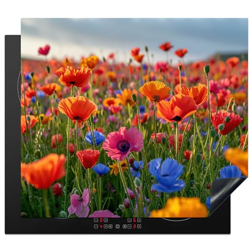 KitchenYeah© Herdabdeckplatte Einteilig Küche Abdeckplatten für Herd Abdeckung Induktionskochfeld Ceranfeld Aufrollbare Matte Blumen - Mohnblumen - Blumenfeld - Pflanzen - Frühling - 60x52 cm von KitchenYeah