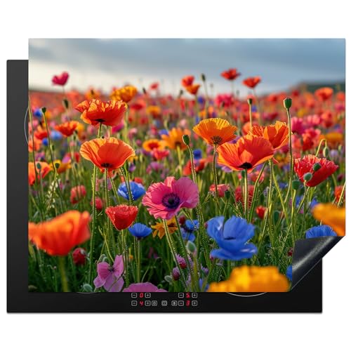 KitchenYeah© Herdabdeckplatte Einteilig Küche Ceranfeld Abdeckplatte Cerankochfeld Abdeckung Induktionskochfeld Schutzmatte Blumen - Mohnblumen - Blumenfeld - Pflanzen - Frühling - 65x52 cm von KitchenYeah