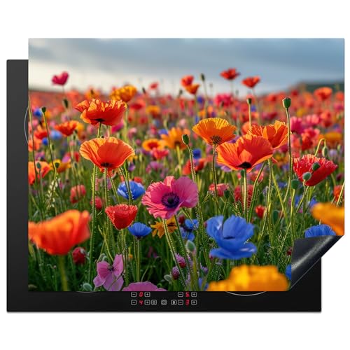 KitchenYeah© Herdabdeckplatte Einteilig Küche Abdeckplatten für Herd Abdeckung Induktionskochfeld Ceranfeld Aufrollbare Matte Blumen - Mohnblumen - Blumenfeld - Pflanzen - Frühling - 65x52 cm von KitchenYeah