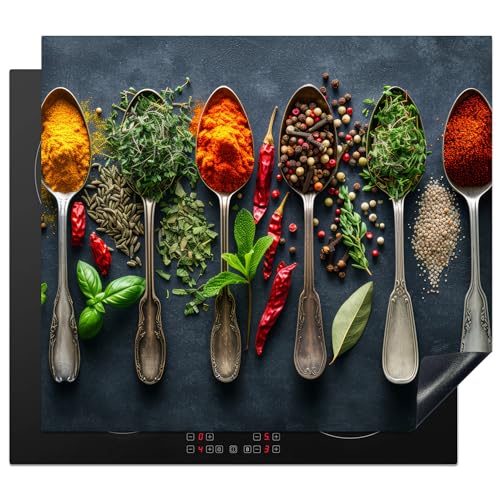 KitchenYeah© Herdabdeckplatte Einteilig 57x51 cm Küche Ceranfeld Abdeckplatte Cerankochfeld Abdeckung Induktionskochfeld Schutzmatte Gewürze - Löffel - Beton - Pfeffer - Gewürze von KitchenYeah