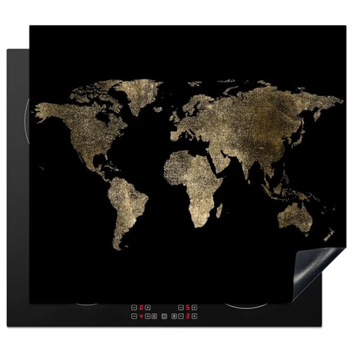 KitchenYeah© Herdabdeckplatte Einteilig Küche Ceranfeld Abdeckplatte Cerankochfeld Abdeckung Induktionskochfeld Schutzmatte Blätter - Schwarz - Gold - Luxus - Natur - Pflanzen - 59x52 cm von KitchenYeah