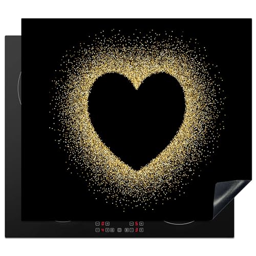 KitchenYeah© Herdabdeckplatte Einteilig Küche Ceranfeld Abdeckplatte Cerankochfeld Abdeckung Induktionskochfeld Schutzmatte Blätter - Schwarz - Gold - Luxus - Natur - Pflanzen - 60x52 cm von KitchenYeah