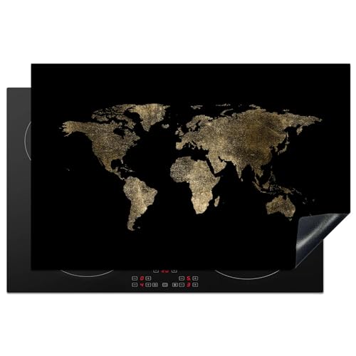 KitchenYeah© Herdabdeckplatte Einteilig Küche Ceranfeld Abdeckplatte Cerankochfeld Abdeckung Induktionskochfeld Schutzmatte Blätter - Schwarz - Gold - Luxus - Natur - Pflanzen - 81.2x52 cm von KitchenYeah