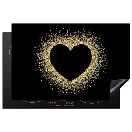 KitchenYeah© Herdabdeckplatte Einteilig Küche Ceranfeld Abdeckplatte Cerankochfeld Abdeckung Induktionskochfeld Schutzmatte Blätter - Schwarz - Gold - Luxus - Natur - Pflanzen - 81.6x52.7 cm von KitchenYeah