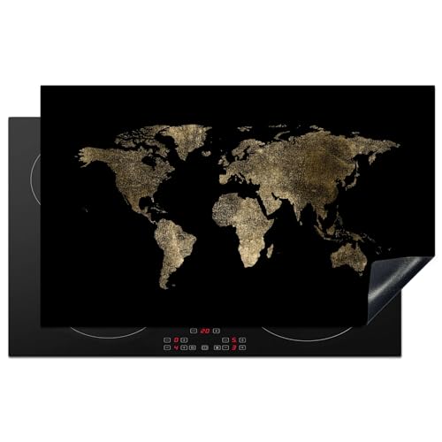 KitchenYeah© Herdabdeckplatte Einteilig Küche Ceranfeld Abdeckplatte Cerankochfeld Abdeckung Induktionskochfeld Schutzmatte Blätter - Schwarz - Gold - Luxus - Natur - Pflanzen - 83x51 cm von KitchenYeah