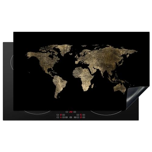 KitchenYeah© Herdabdeckplatte Einteilig Küche Ceranfeld Abdeckplatte Cerankochfeld Abdeckung Induktionskochfeld Schutzmatte Blätter - Schwarz - Gold - Luxus - Natur - Pflanzen - 90x52 cm von KitchenYeah