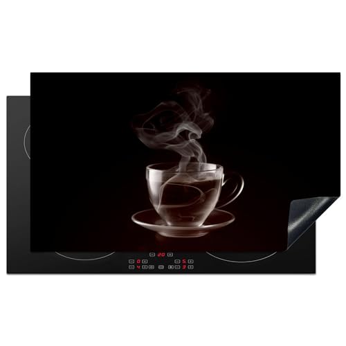 KitchenYeah© Herdabdeckplatte Einteilig Küche Ceranfeld Abdeckplatte Cerankochfeld Abdeckung Induktionskochfeld Schutzmatte Blätter - Schwarz - Gold - Luxus - Natur - Pflanzen - 91.2x52 cm von KitchenYeah