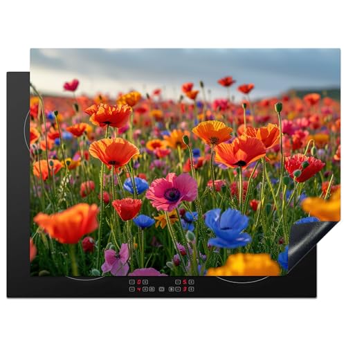 KitchenYeah© Herdabdeckplatte Einteilig Küche Ceranfeld Abdeckplatte Cerankochfeld Abdeckung Induktionskochfeld Schutzmatte Blumen - Mohnblumen - Blumenfeld - Pflanzen - Frühling - 70x52 cm von KitchenYeah