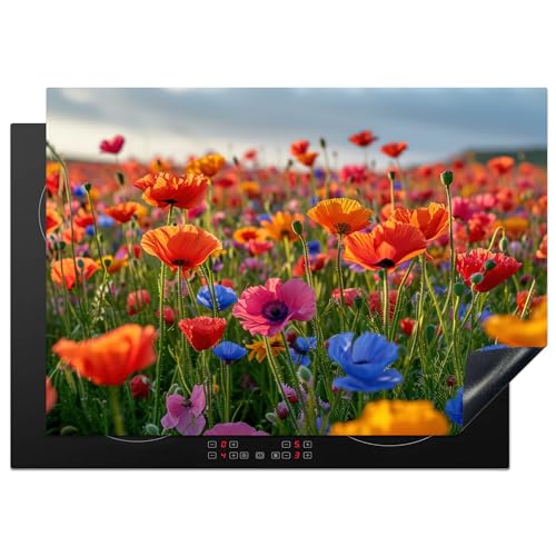 KitchenYeah© Herdabdeckplatte Einteilig Küche Ceranfeld Abdeckplatte Cerankochfeld Abdeckung Induktionskochfeld Schutzmatte Blumen - Mohnblumen - Blumenfeld - Pflanzen - Frühling - 75x52 cm von KitchenYeah
