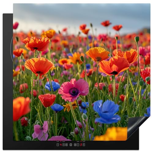 KitchenYeah© Herdabdeckplatte Einteilig Küche Ceranfeld Abdeckplatte Cerankochfeld Abdeckung Induktionskochfeld Schutzmatte Blumen - Mohnblumen - Blumenfeld - Pflanzen - Frühling - 78x78 cm von KitchenYeah